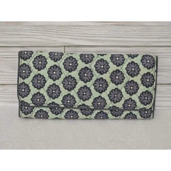 Vera Bradley Women's Coin & ID Wallet Teal Green Blue Floral Retired - Picture 2 of 4